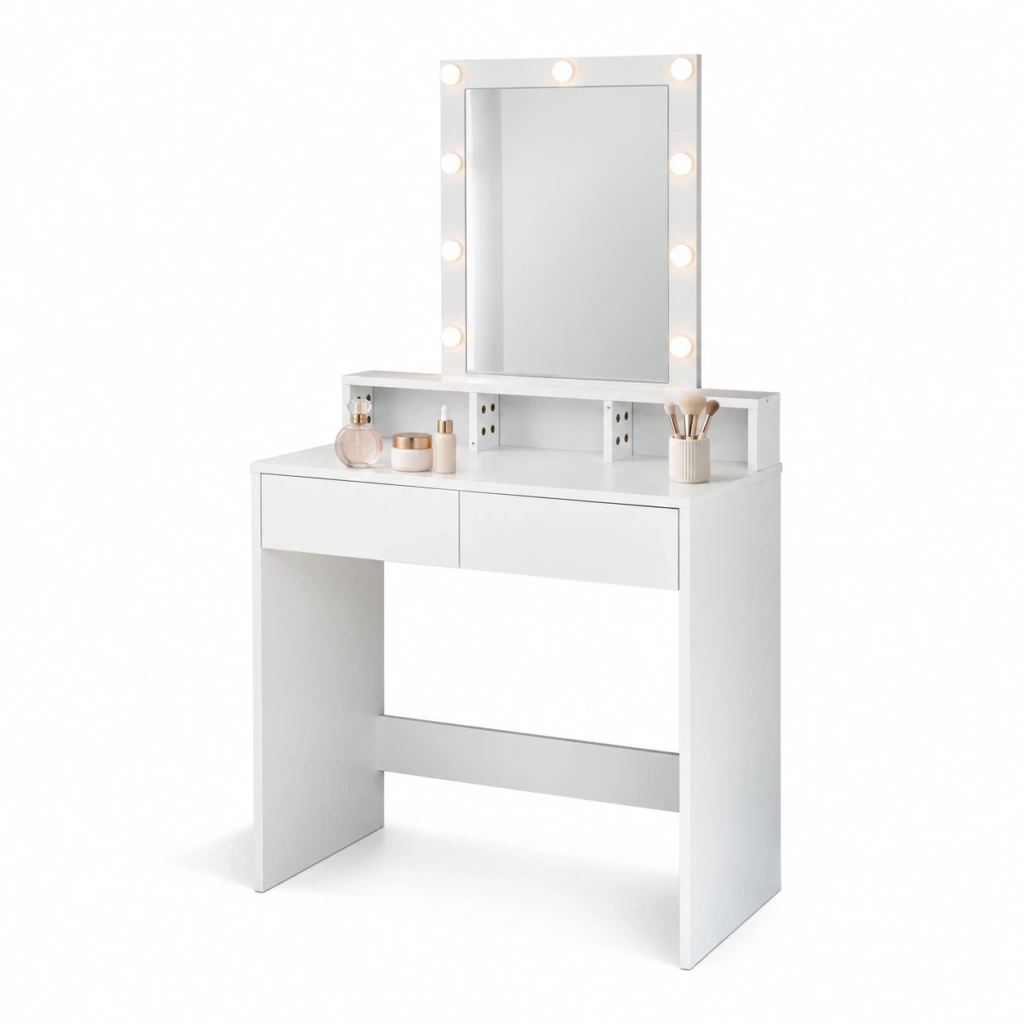 Toaletka kosmetyczna z lustrem LED ELDEN TK004 – biała 80 cm, 3 barwy — zdjęcie 1