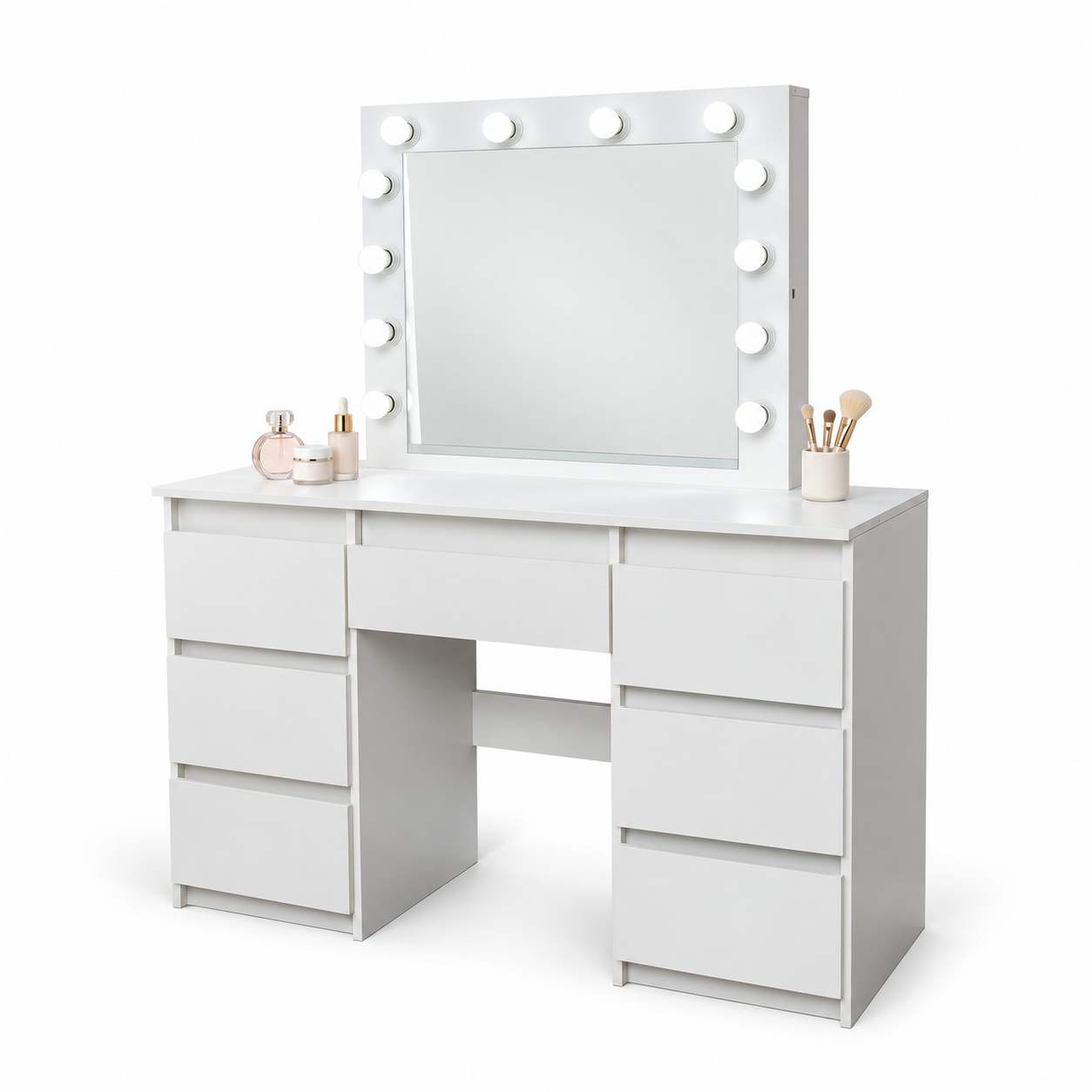 Toaletka kosmetyczna Hollywood ELDEN TK008 – biała 120 cm, 12 żarówek — zdjęcie 1