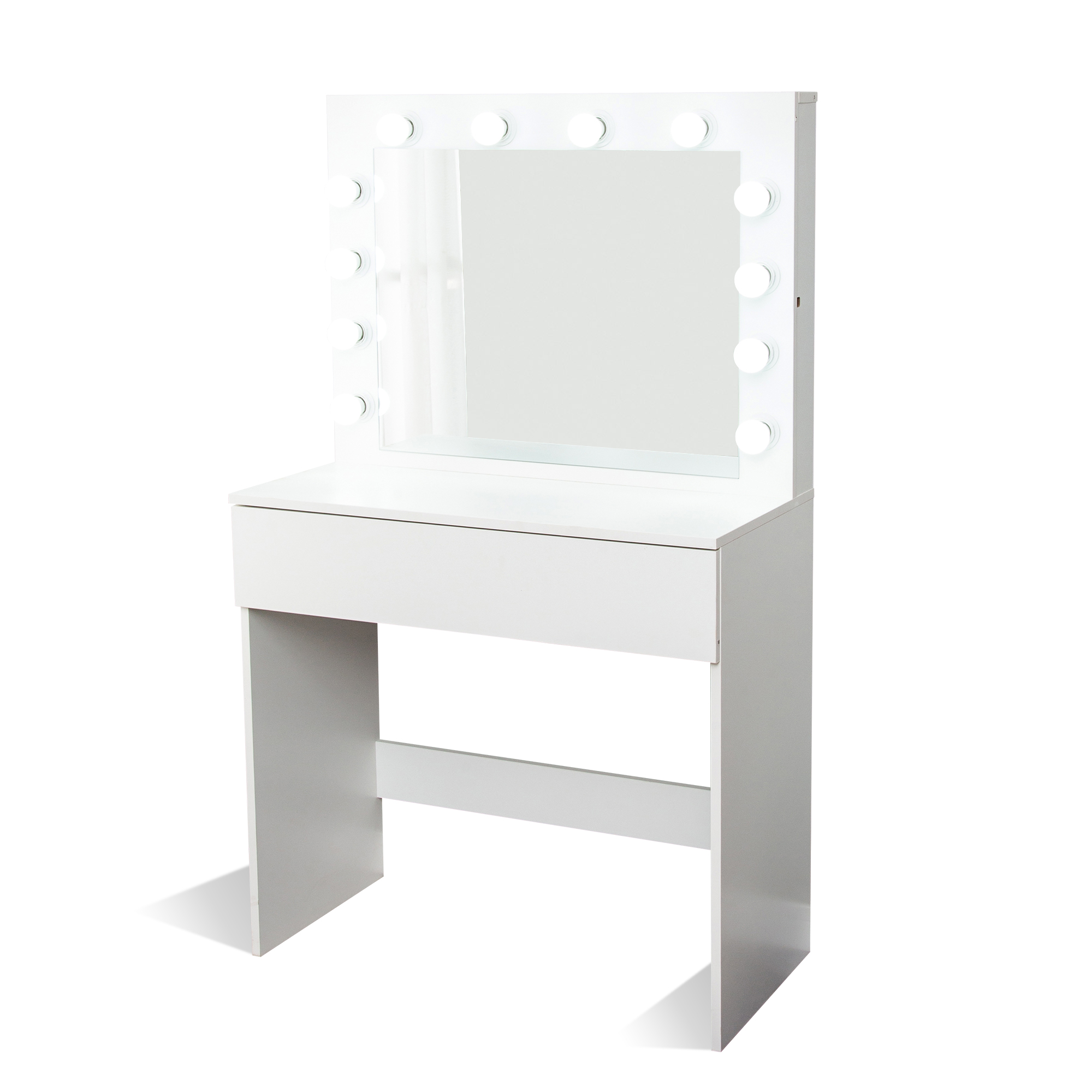 Toaletka kosmetyczna z lustrem LED ELDEN TK010 – biała 80 cm, 12 żarówek — zdjęcie 2