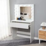 Toaletka kosmetyczna z lustrem LED ELDEN TK010 – biała 80 cm, 12 żarówek — zdjęcie 4