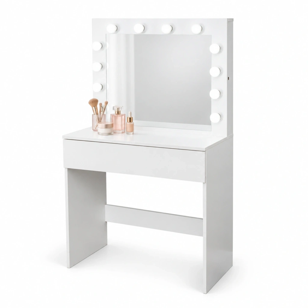 Toaletka kosmetyczna z lustrem LED ELDEN TK010 – biała 80 cm, 12 żarówek — zdjęcie 1