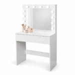 Toaletka kosmetyczna z lustrem LED ELDEN TK010 – biała 80 cm, 12 żarówek — zdjęcie 1