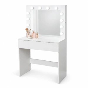 Toaletka kosmetyczna z lustrem LED ELDEN TK010 – biała 80 cm, 12 żarówek — zdjęcie 1