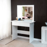 Toaletka kosmetyczna z lustrem LED ELDEN TK011 – biała 94 cm, 3 barwy — zdjęcie 4