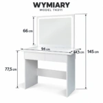 Toaletka kosmetyczna z lustrem LED ELDEN TK011 – biała 94 cm, 3 barwy — zdjęcie 2