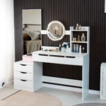 Toaletka kosmetyczna z dwoma lustrami LED ELDEN TK012 – biała 144 cm — zdjęcie 4