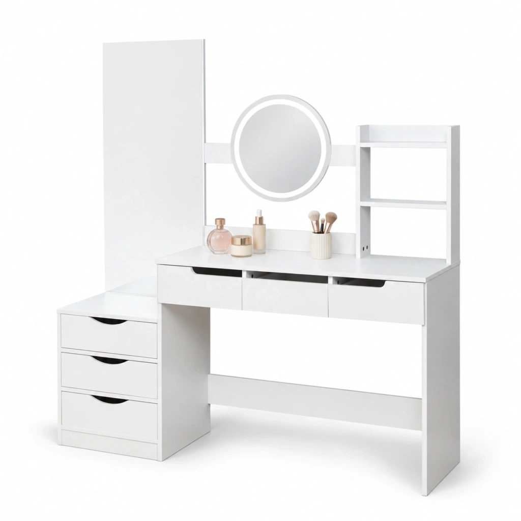 Toaletka kosmetyczna z dwoma lustrami LED ELDEN TK012 – biała 144 cm — zdjęcie 1
