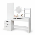 Toaletka kosmetyczna z dwoma lustrami LED ELDEN TK012 – biała 144 cm — zdjęcie 1