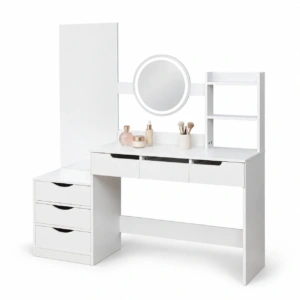 Toaletka kosmetyczna z dwoma lustrami LED ELDEN TK012 – biała 144 cm — zdjęcie 1