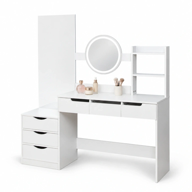 Toaletka kosmetyczna z dwoma lustrami LED ELDEN TK012 – biała 144 cm — zdjęcie 1