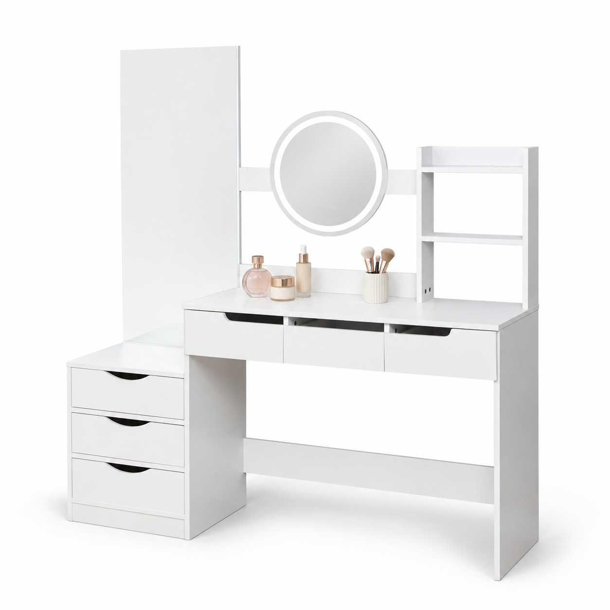 Toaletka kosmetyczna z dwoma lustrami LED ELDEN TK012 – biała 144 cm — zdjęcie 1