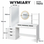 Toaletka kosmetyczna z dwoma lustrami LED ELDEN TK012 – biała 144 cm — zdjęcie 2