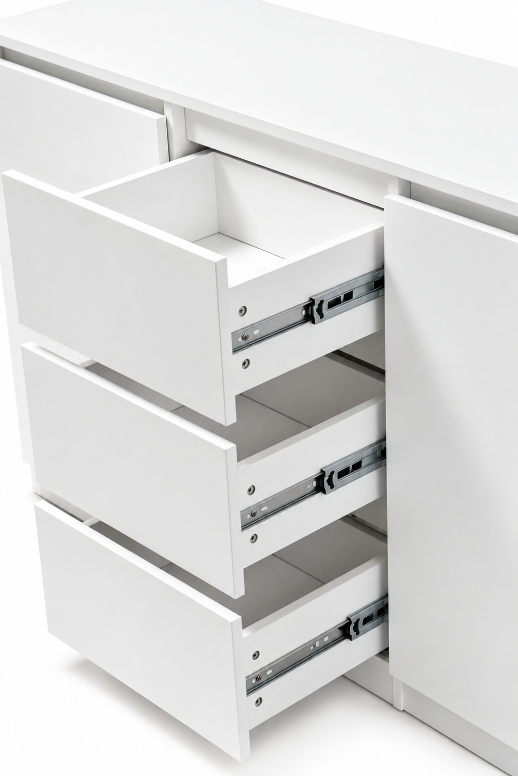 KOMODA BIAŁA 120 CM 3 SZUFLADY 2 DRZWI DO SALONU SYPIALNI — zdjęcie 5