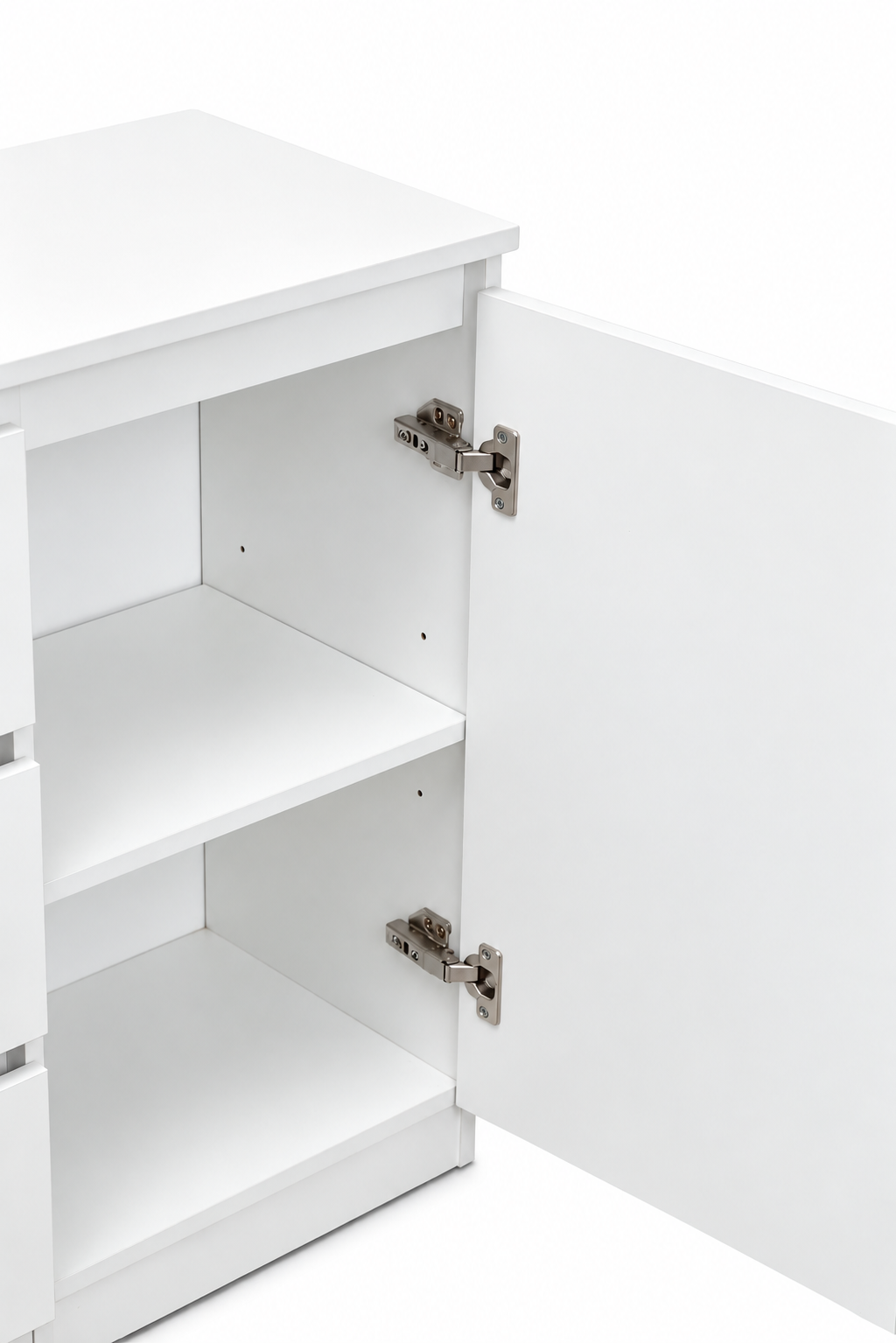 KOMODA BIAŁA 120 CM 3 SZUFLADY 2 DRZWI DO SALONU SYPIALNI — zdjęcie 7