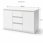KOMODA BIAŁA 120 CM 3 SZUFLADY 2 DRZWI DO SALONU SYPIALNI — zdjęcie 8