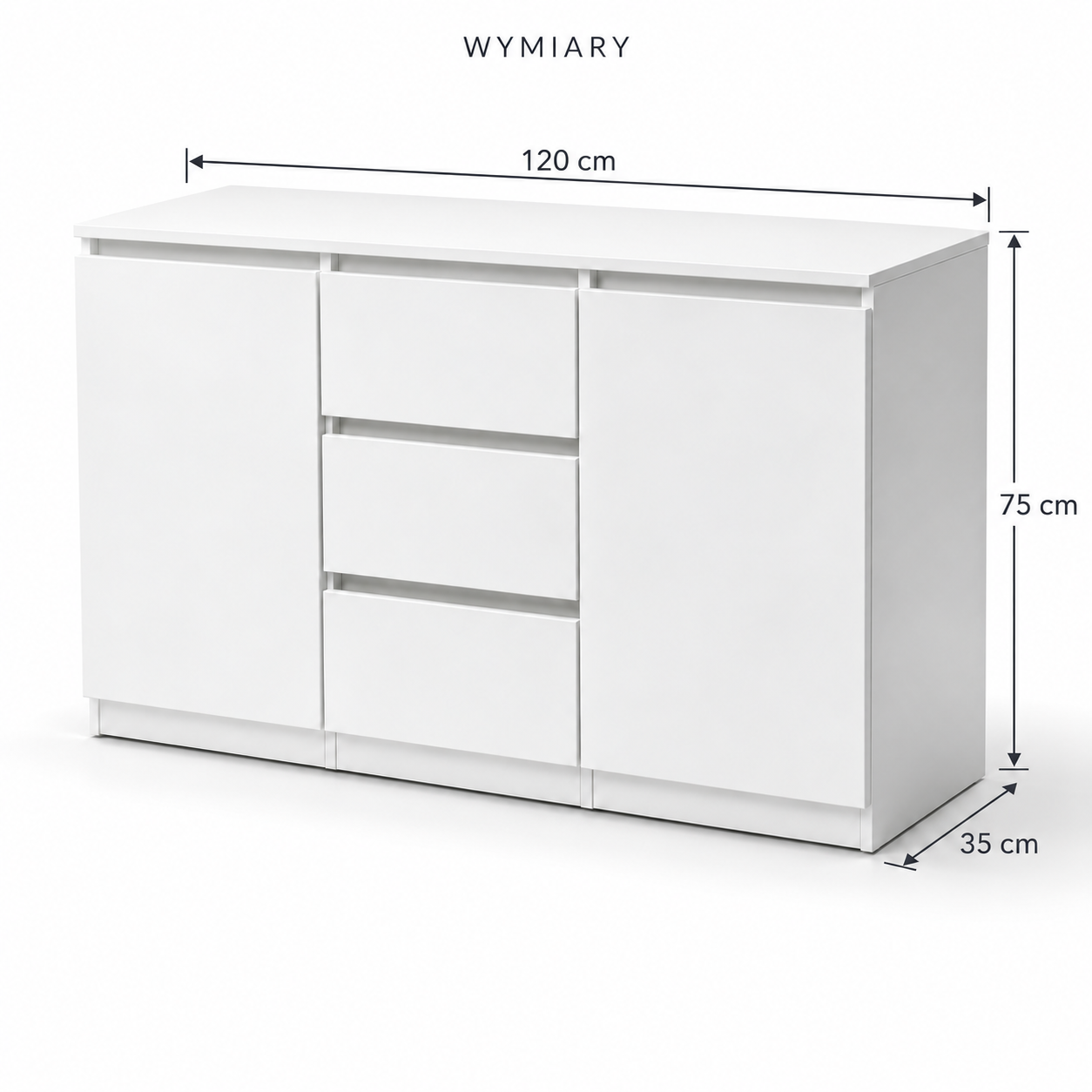 KOMODA BIAŁA 120 CM 3 SZUFLADY 2 DRZWI DO SALONU SYPIALNI — zdjęcie 8