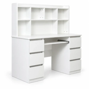 BIURKO BIAŁE 130 CM Z NADSTAWKĄ 6 SZUFLAD PÓŁKI DO NAUKI SC020 — zdjęcie 1